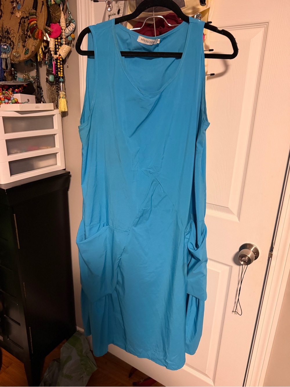 MISSLOOK Turquoise Sleeveless Pocket Dress
